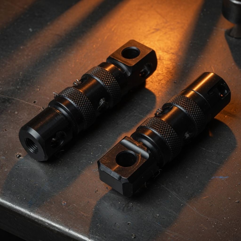 Demonstration foot pegs. Unbranded demonstration photograph.